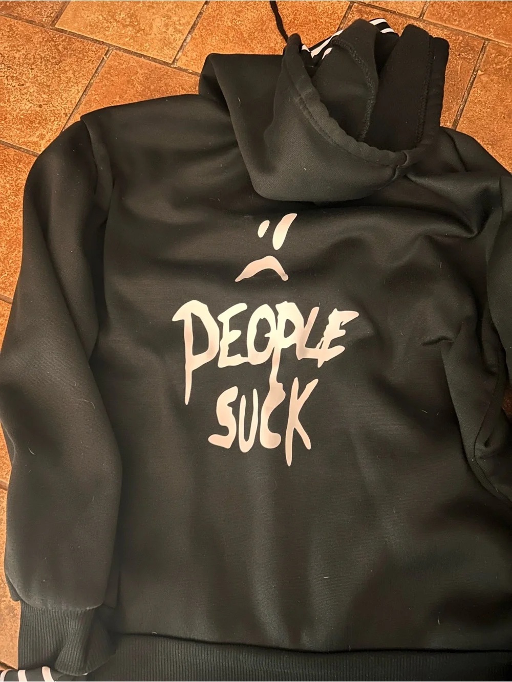 Black Hoodie with White Graphic - Men's Sweater